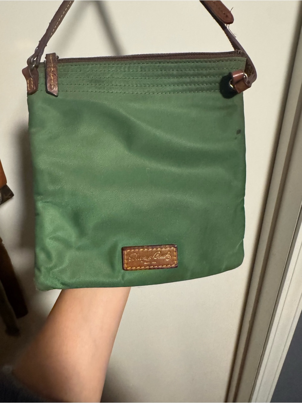 Dooney and Burke Green Crossbody Bag with Brown Trim - Picture 2 of 4